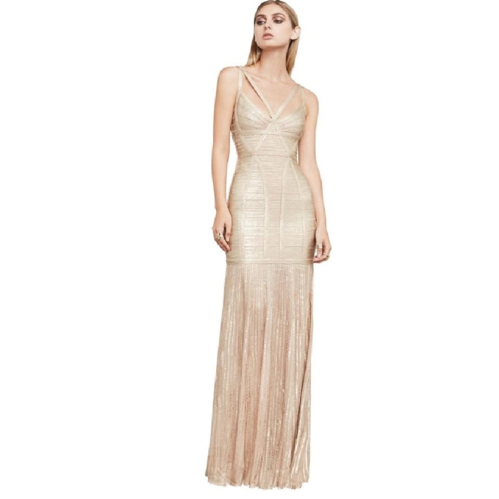 Herve Leger gold Zhenya dress